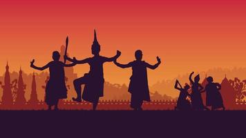 silhouette of traditional Thai Dance on gradient background vector