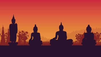 silhouette of traditional Thai buddha statue on gradient background vector