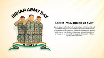 India army day background with the army saluting and flag scarf vector