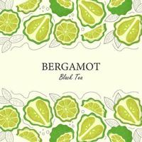 Label for tea with bergamot. Whole and  piece of bergamot and leaf vector