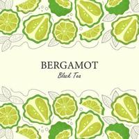 Label for tea with bergamot. Whole and  piece of bergamot and leaf vector