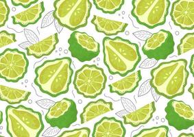pattern whole and  piece of bergamot and leaf on white backgrounds vector