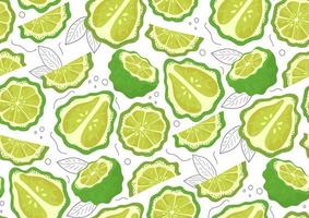 pattern whole and  piece of bergamot and leaf on white backgrounds vector