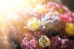 bouquet of roses and hydrangeas photo