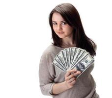 woman with dollars bills photo