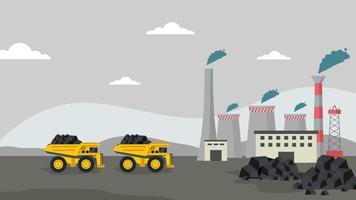 Heavy machinery background with trucks bring coal material vector