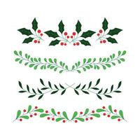 set of green hand drawn border leaves vector illustration