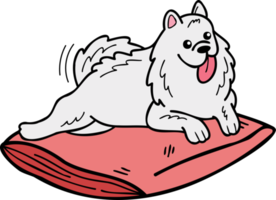 dibujado a mano ilustración de perro samoyedo durmiendo en estilo garabato png