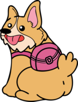 hand dragen corgi hund med ryggsäck illustration i klotter stil png