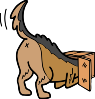 Hand Drawn German Shepherd Dog playing with box illustration in doodle style png