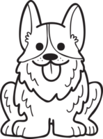 chien corgi dessiné à la main assis en attente de l'illustration du propriétaire dans un style doodle png