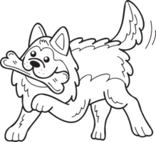 cão pastor alemão desenhado à mão segurando a ilustração do osso no estilo doodle png