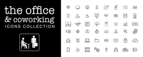 Office  Coworking Icons collection. Graphic vector set of symbols. Infographic elements. Flat designs for presentation. Business isolated signs for communication, websites, print, social media.