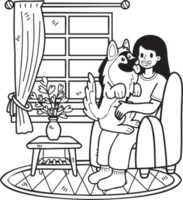 Hand Drawn The owner hugged the dog in the room illustration in doodle style png