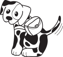 cão dálmata desenhado à mão com ilustração de mochila em estilo doodle png