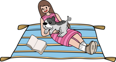 bouledogue français dessiné à la main étreint par l'illustration du propriétaire dans un style doodle png