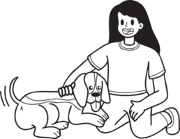 mano disegnato beagle cane abbracciato di proprietario illustrazione nel scarabocchio stile png