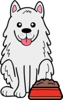 chien samoyède dessiné à la main avec illustration de nourriture dans un style doodle png