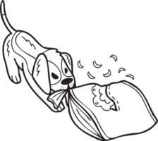 illustration d'oreiller mordant chien beagle dessiné à la main dans un style doodle png