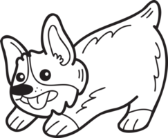 cachorro corgi desenhado à mão jogando ilustração no estilo doodle png