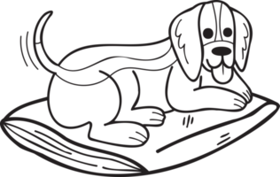 mão desenhada ilustração de cachorro beagle adormecido em estilo doodle png