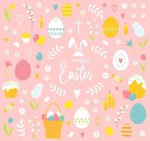 Set of cute Easter drawings. Decorative elements for Easter. vector