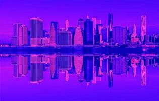 Panorama of Manhattan in New York City. Graphics in trendy neon colors photo