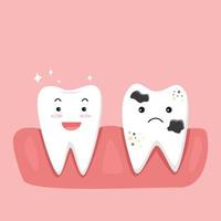 teeth and gums inside the mouth are happy and unhappy with the problem of tooth decay. there are plaque on the teeth. tooth care concept. vector