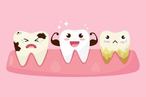 los dientes y las encías dentro de la boca están contentos y descontentos con el problema de las caries. hay placa en los dientes. concepto de cuidado dental. vector