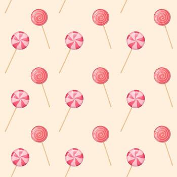 Cute Seamless repeating pattern of colorful candy on sticks.Vector illustration. vector