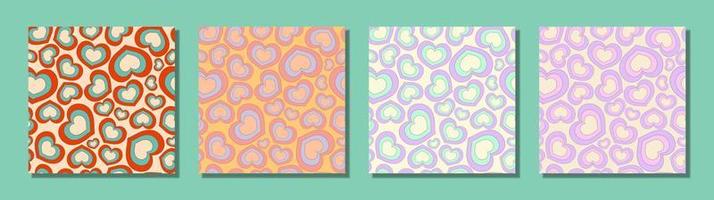 Seamless Patterns of Groovy Hearts. Psychedelic vector background in retro style.