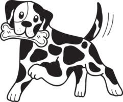 chien dalmatien dessiné à la main tenant l'illustration de l'os dans un style doodle png