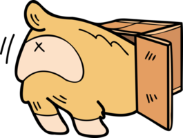 Hand Drawn Corgi Dog playing with box illustration in doodle style png