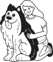 handgezeichneter husky-hund, der von der besitzerillustration im gekritzelstil umarmt wird png