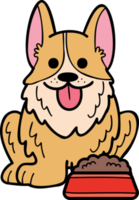 chien corgi dessiné à la main avec illustration de nourriture dans un style doodle png