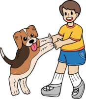 mano disegnato beagle cane accattonaggio proprietario illustrazione nel scarabocchio stile png