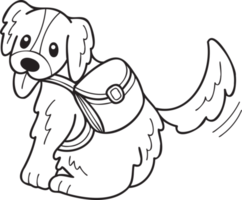 chien golden retriever dessiné à la main avec illustration de sac à dos dans un style doodle png