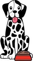 hand gezeichneter dalmatinischer hund mit lebensmittelillustration im gekritzelstil png
