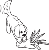 illustration de creusement de chien golden retriever dessiné à la main dans un style doodle png