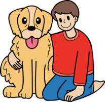 hand- getrokken eigenaar knuffels gouden retriever hond illustratie in tekening stijl png