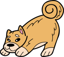 Hand Drawn Shiba Inu Dog playing illustration in doodle style png