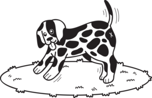 chien dalmatien dessiné à la main illustration de marche dans un style doodle png