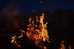 Flames of bonfire at night photo