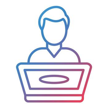 estudiante que usa el icono de gradiente de línea de la computadora portátil vector