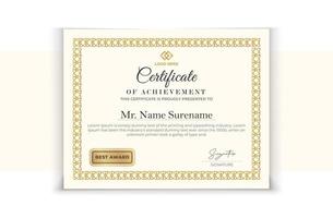 stylish certificate template design in golden style. vector