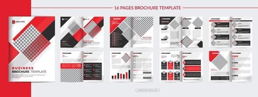 Company profile corporate brochure template design 16 pages with red vector creative shapes