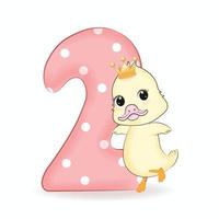 Cute Little Duck with Alphabet Number 2 vector