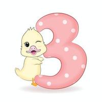 Cute Little Duck with Alphabet Number 3 vector