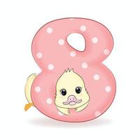 Cute Little Duck with Alphabet Number 8 vector