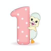 Cute Little Duck with Alphabet Number 1 vector